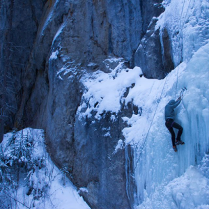WWU Student Ice climbing on a WOOT Excursion